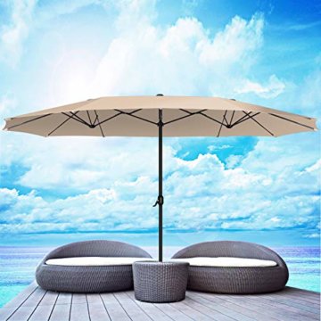 Kesser® Sonnenschirm Doppelsonnenschirm | Gartenschirm | Marktschirm | Terrassenschirm mit Handkurbel | Oval | Aluminium | UV-beständig | wasserabweisenden | Beige - 2