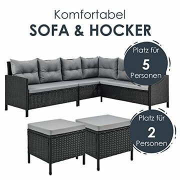 ArtLife Polyrattan Lounge Manacor | Gartenmöbel Set mit Sofa, Tisch & 2 Hockern | Bezüge grau | Sitzgruppe für Garten, Terrasse & Balkon - 4