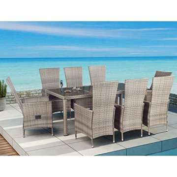 ArtLife Polyrattan Sitzgruppe Rimini Plus 9-teilig grau-meliert | Gartenmöbel Set mit Tisch, 8 Stühlen & Kissen | graue Bezüge | Rattan Balkonmöbel - 2