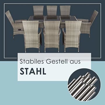 ArtLife Polyrattan Sitzgruppe Rimini Plus 9-teilig grau-meliert | Gartenmöbel Set mit Tisch, 8 Stühlen & Kissen | graue Bezüge | Rattan Balkonmöbel - 6