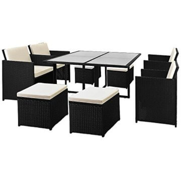 Casaria Poly Rattan Sitzgarnitur Cube 7cm Dicke Auflagen 4 Stühle 4 Hocker Tisch 9 TLG Sitzgruppe Gartenmöbel Set - 7