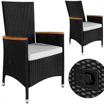 Casaria Poly Rattan Sitzgruppe 8+1 Schwarz 7cm Dicke Auflagen Tisch & Armlehnen aus Holz Neigbare Lehne Gartenmöbel Set - 4