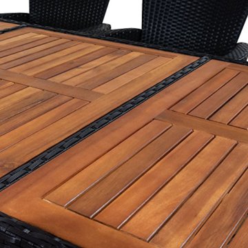 Casaria Poly Rattan Sitzgruppe 8+1 Schwarz 7cm Dicke Auflagen Tisch & Armlehnen aus Holz Neigbare Lehne Gartenmöbel Set - 8