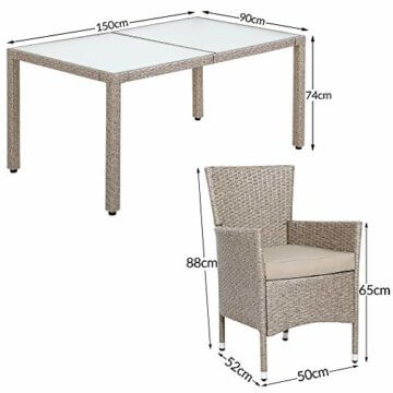 Deuba Poly Rattan Sitzgruppe Grau Beige 6 Stapelbare Stühle 1 Tisch 7cm Dicke Auflagen Sitzgarnitur Gartenmöbel Garten - 7