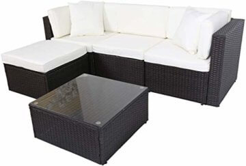GOJOOASIS Polyrattan Lounge Sitzgruppe Gartenmöbel Garnitur Poly Rattan Couch-Set in Braun-schwarz mit Bezügen in Creme (200 cm Länge) - 4