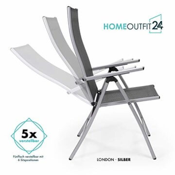 Homeoutfit24 Sun Garden Premium Line 4er Set Gartenstuhl - Hochlehner London in Silber, Klappsessel aus Aluminium - 2